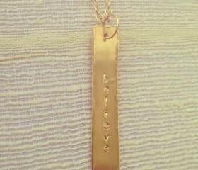Gold Believe Bar Pendant